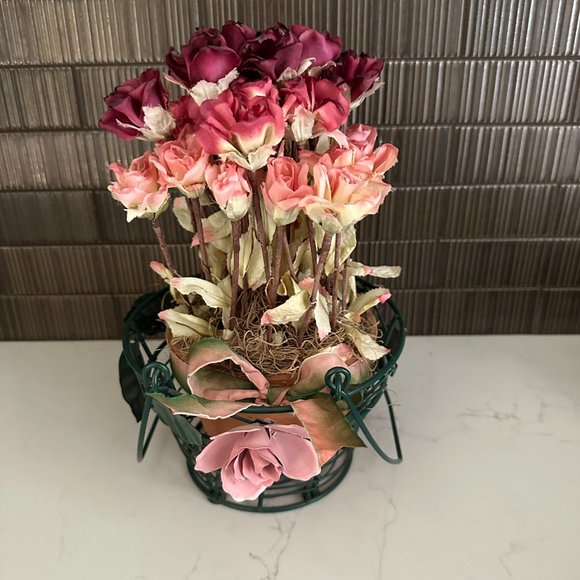 Decorative Wire Basket and Roses in Terracotta Pot - Picture 1 of 11